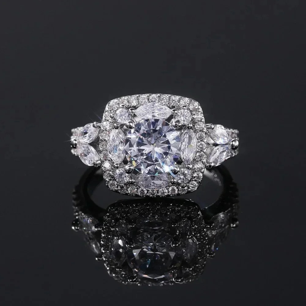 ▶SHINY ROUND CZ SQUARE 925 STERLING SILVER LUXURY WEDDING RINGS FOR WOMEN, L053